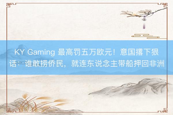 KY Gaming 最高罚五万欧元！意国撂下狠话：谁敢捞侨民，就连东说念主带船押回非洲