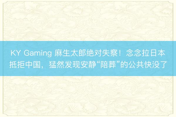 KY Gaming 麻生太郎绝对失察！念念拉日本抵拒中国，猛然发现安静“陪葬”的公共快没了