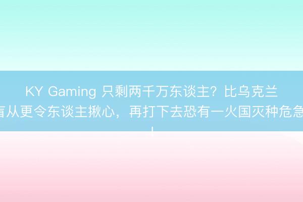KY Gaming 只剩两千万东谈主？比乌克兰盲从更令东谈主揪心，再打下去恐有一火国灭种危急！