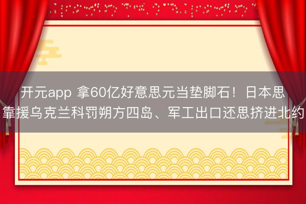 开元app 拿60亿好意思元当垫脚石！日本思靠援乌克兰科罚朔方四岛、军工出口还思挤进北约