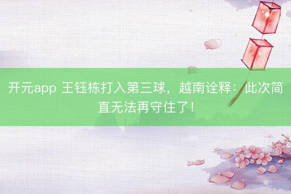 开元app 王钰栋打入第三球，越南诠释：此次简直无法再守住了！