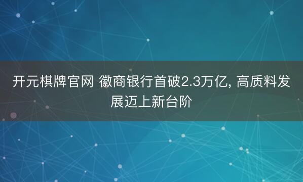 开元棋牌官网 徽商银行首破2.3万亿, 高质料发展迈上新台阶