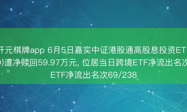 开元棋牌app 6月5日嘉实中证港股通高股息投资ETF(513830)遭净赎回59.97万元， 位居当日跨境ETF净流出名次69/238